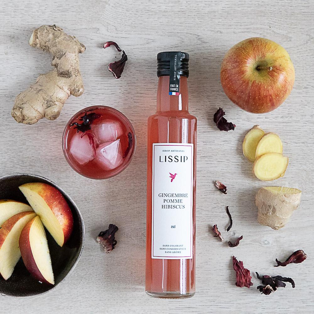 Sirop artisanal Gingembre, Pomme, Hibiscus - 25cl