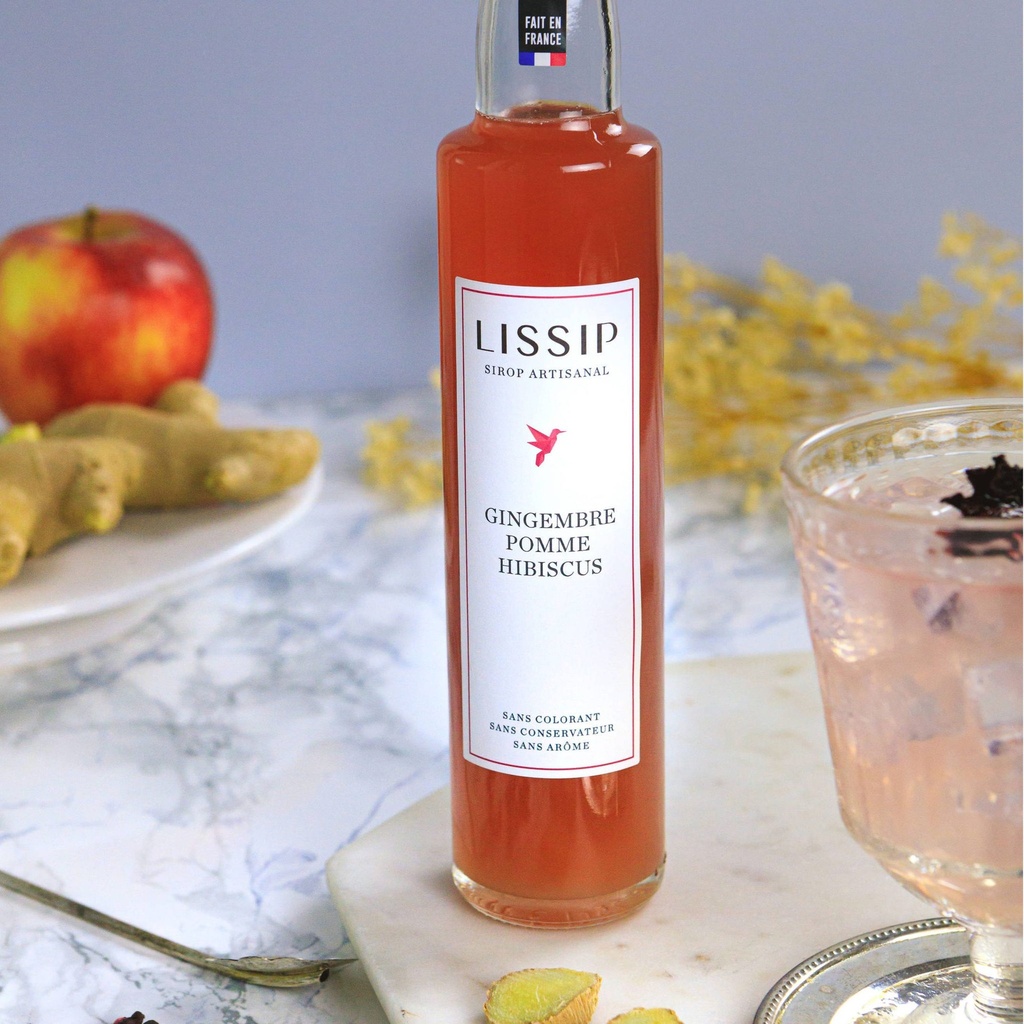 Sirop artisanal Gingembre, Pomme, Hibiscus - 25cl