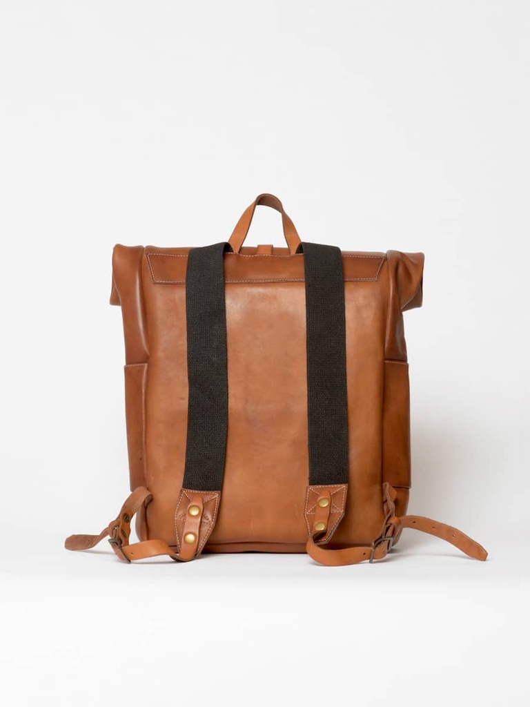 Sac à dos Rolltop en cuir Cognac