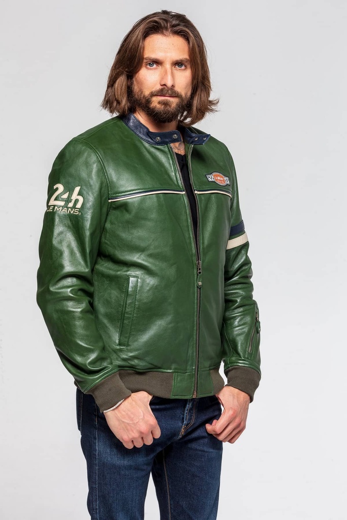 Blouson cuir Miles Green/Navy