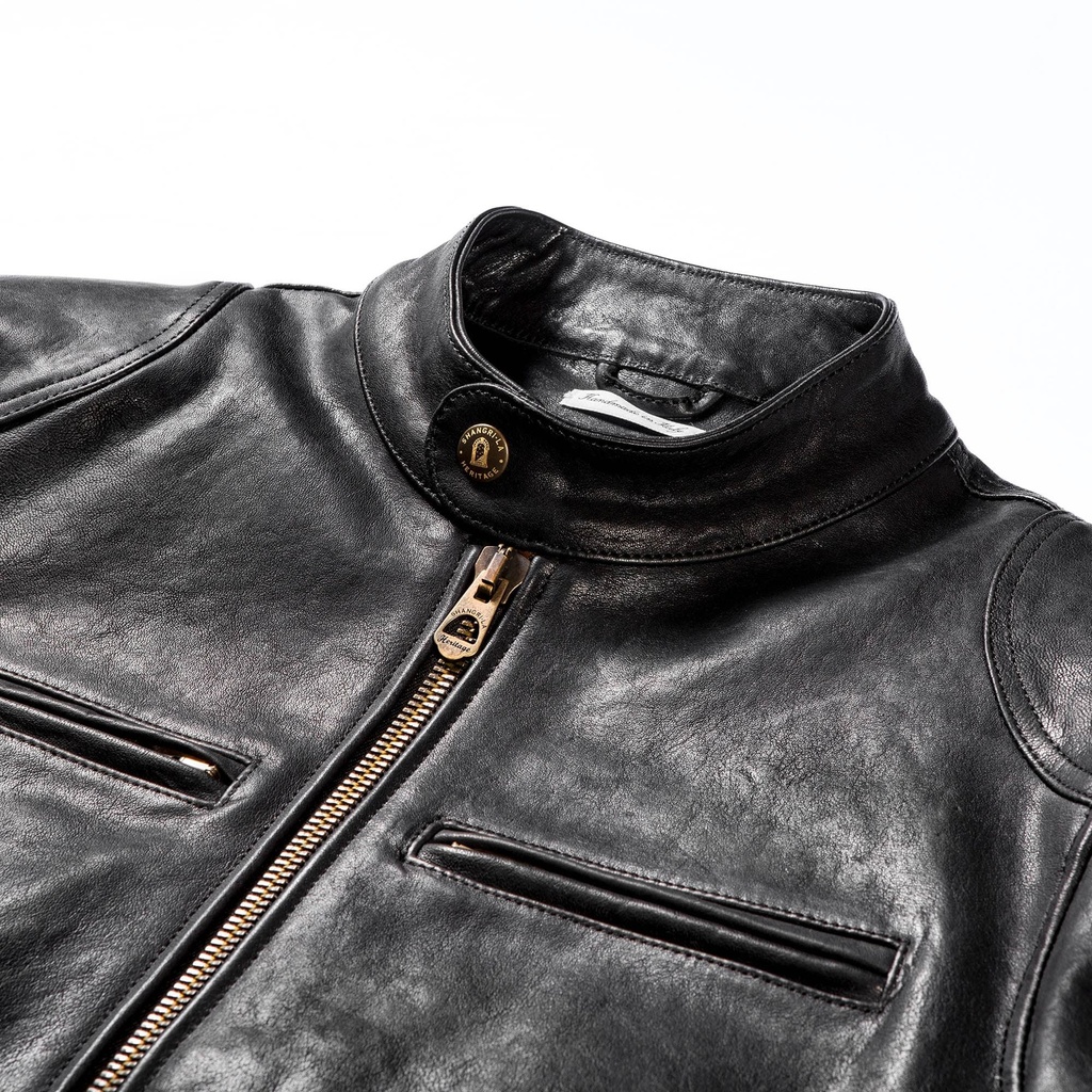 Veste en Cuir Noir &quot;Café Racer&quot;