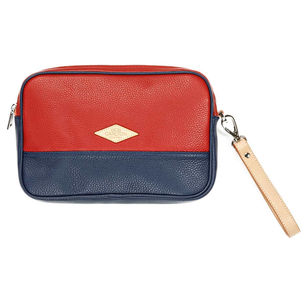 Pochette en Cuir grainé rouge et bleu marine