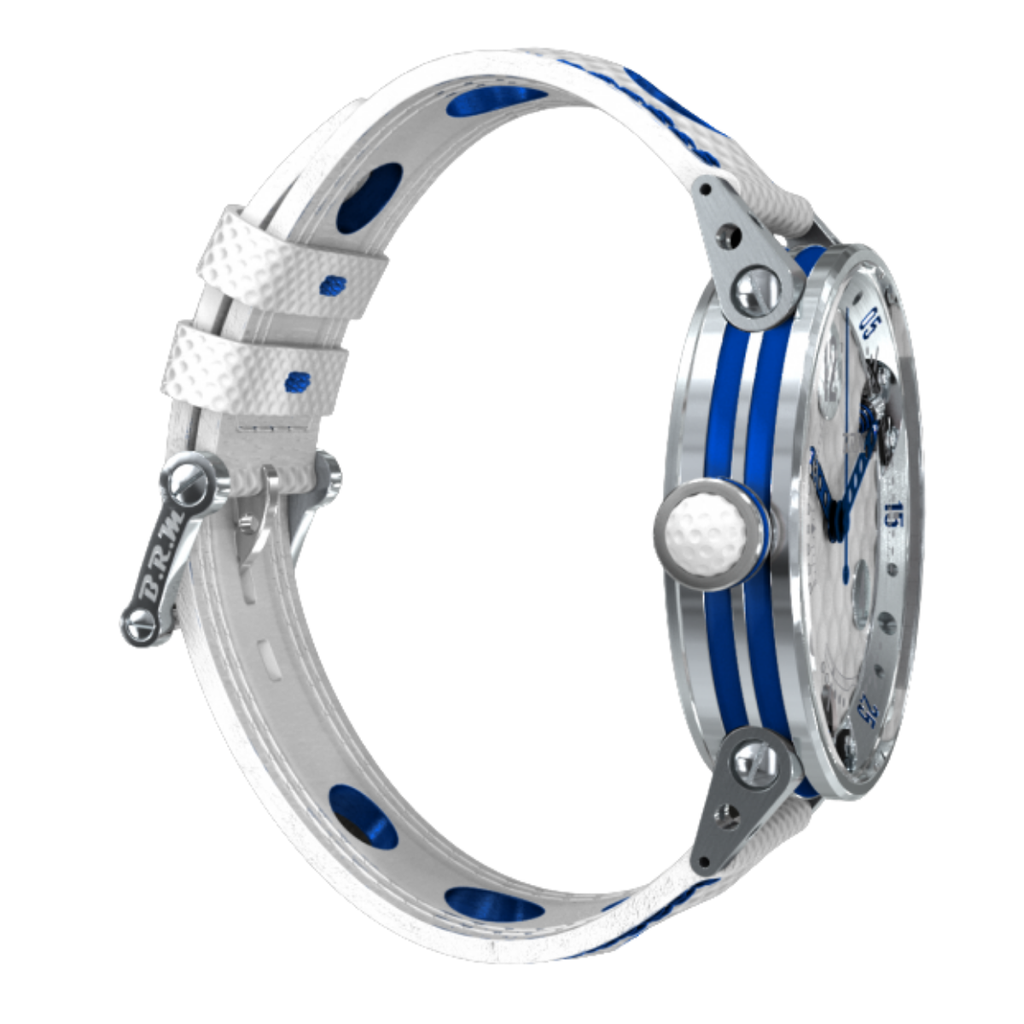 Montre Golf automatique B.R.M blanche et bleue