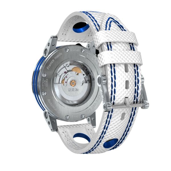 Montre Golf automatique B.R.M blanche et bleue