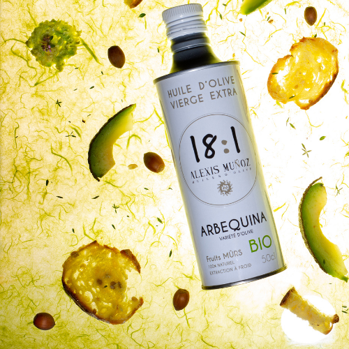 HUILE D'OLIVE ARBEQUINA RÉCOLTE GOURMANDE BIO 18-1 500 ML | ALEXIS MUÑOZ