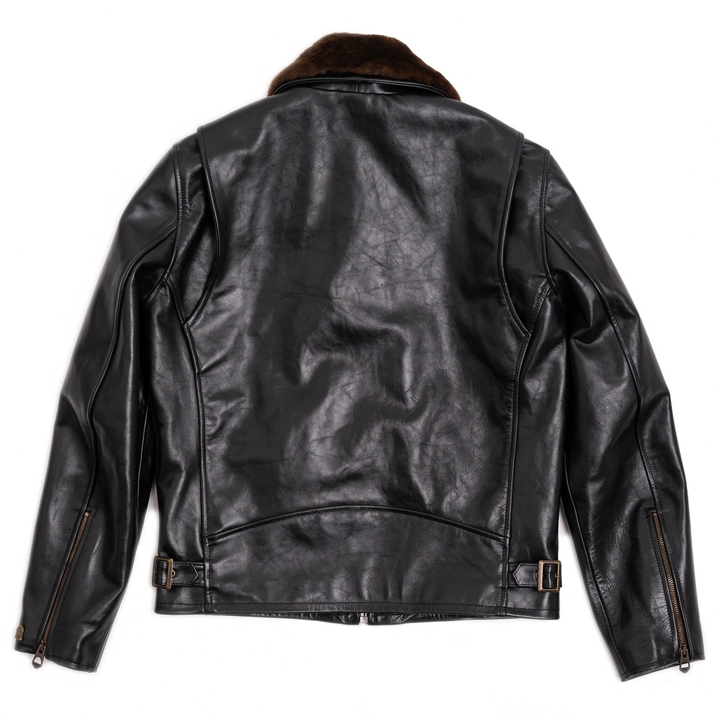 “Varenne” Fur Collar Black Horsehide Leather Jacket