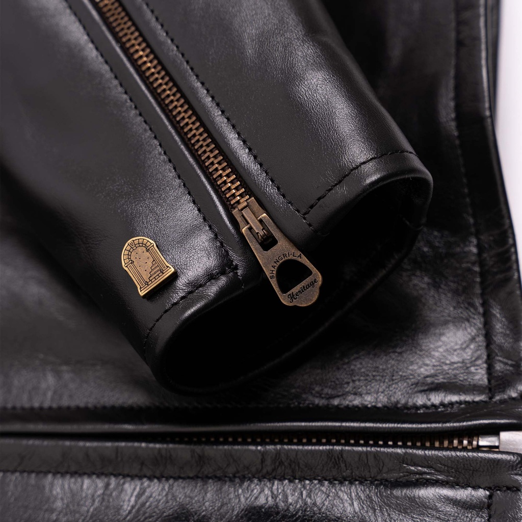 “Varenne” Fur Collar Black Horsehide Leather Jacket