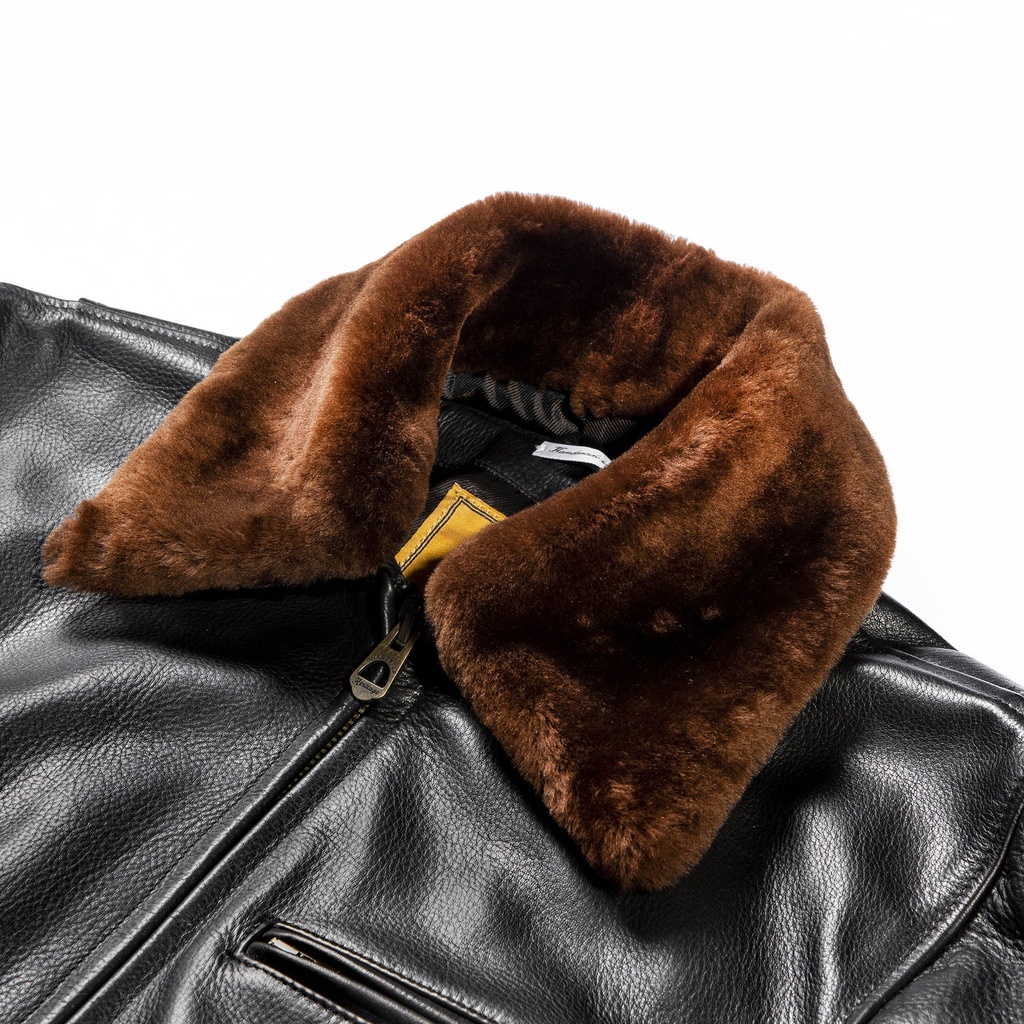 “Varenne” Fur Collar Black Leather Jacket