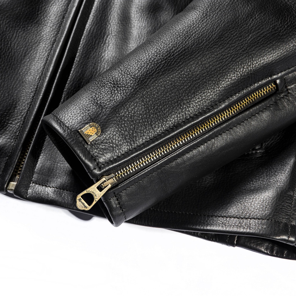 “Varenne” Fur Collar Black Leather Jacket