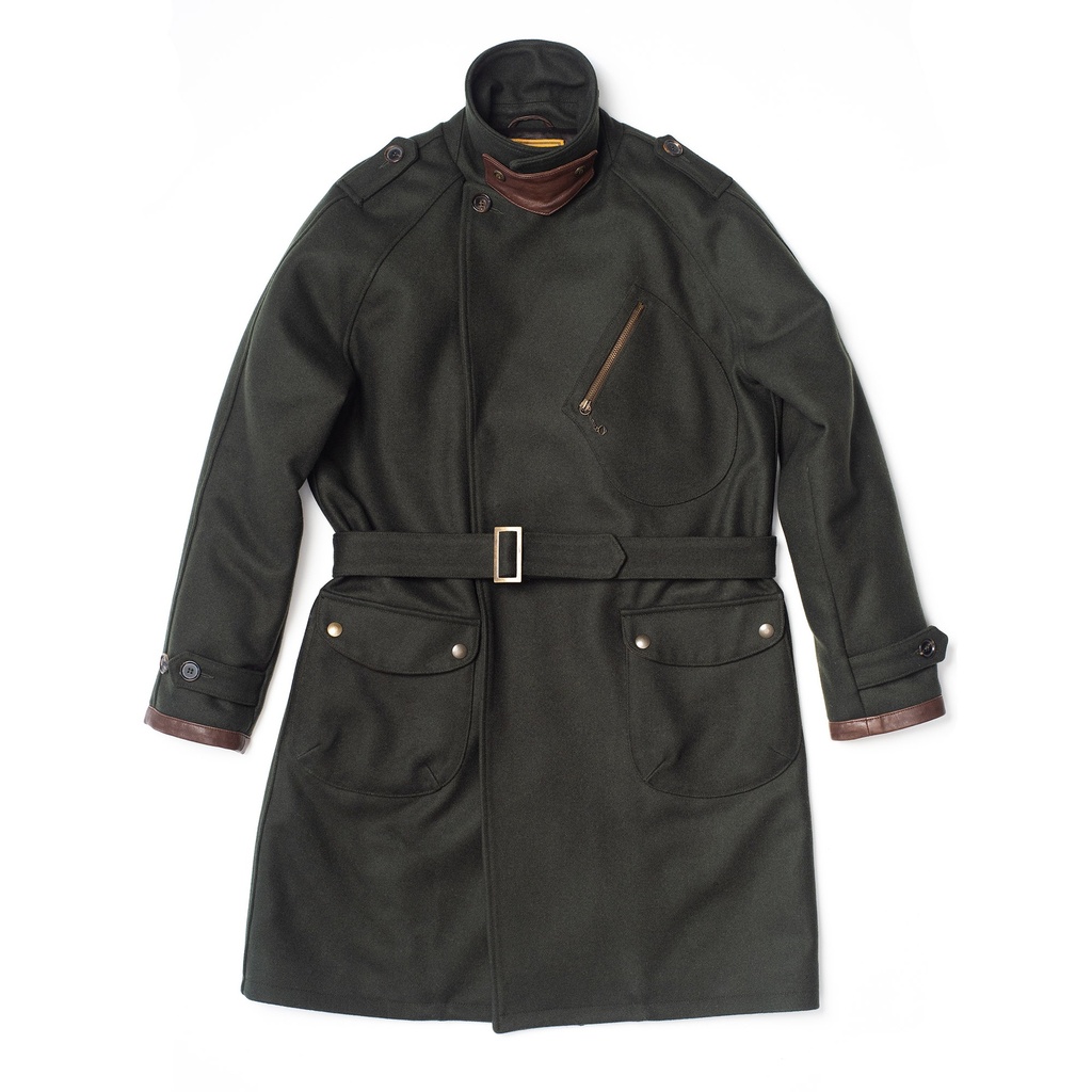“Stelvio” Forest Green Melton Wool Dispatch Rider Coat