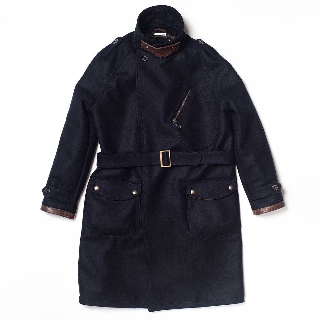 “Stelvio” Navy Blue Melton Wool Dispatch Rider Coat