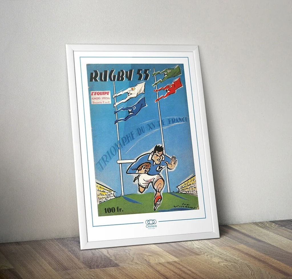 Affiche vintage rugby - Pub L'Equipe 1955