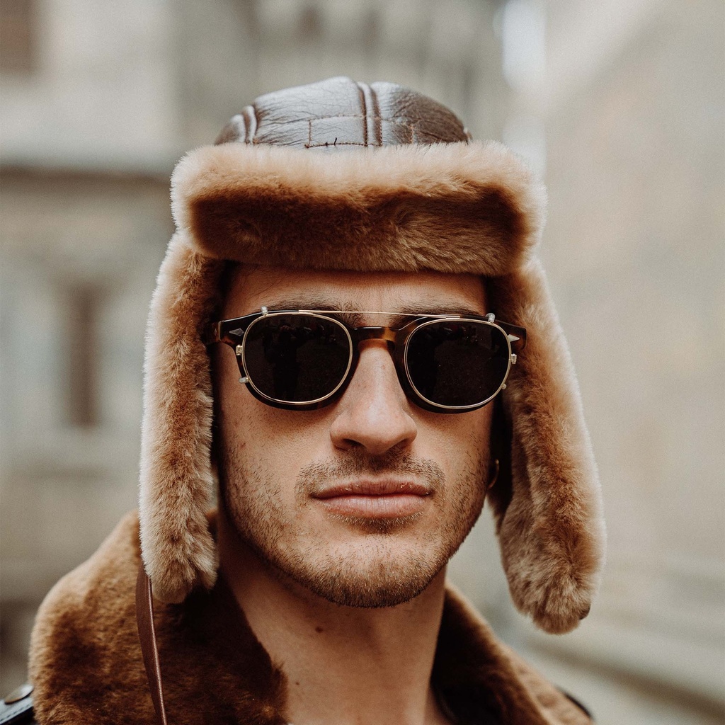 Chapeau &quot;Aviatore&quot; B3 Seal Brown Shearling Hat