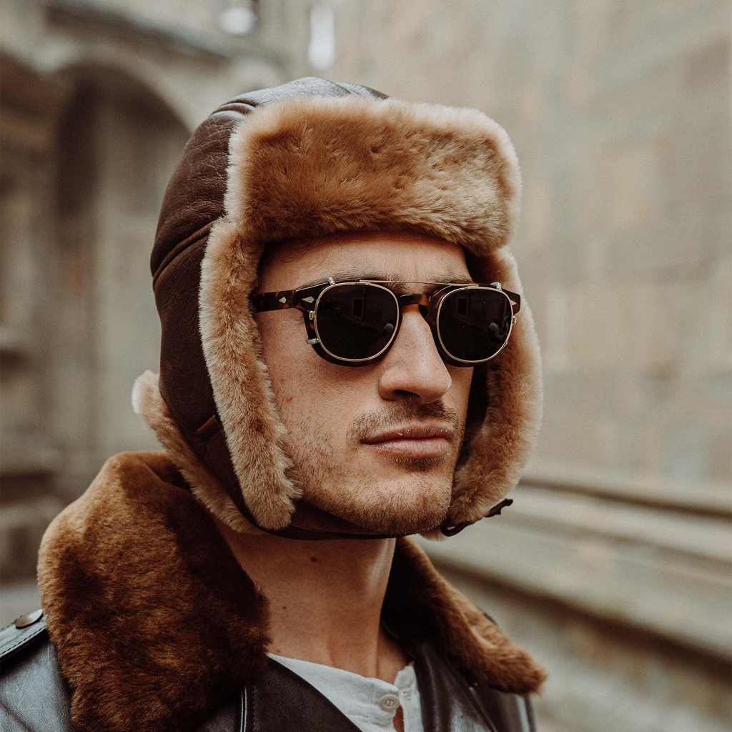 Chapeau &quot;Aviatore&quot; B3 Seal Brown Shearling Hat