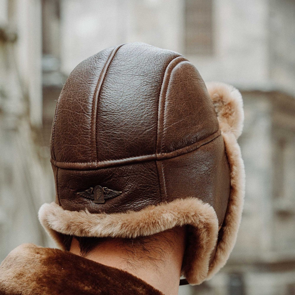 Chapeau &quot;Aviatore&quot; B3 Seal Brown Shearling Hat