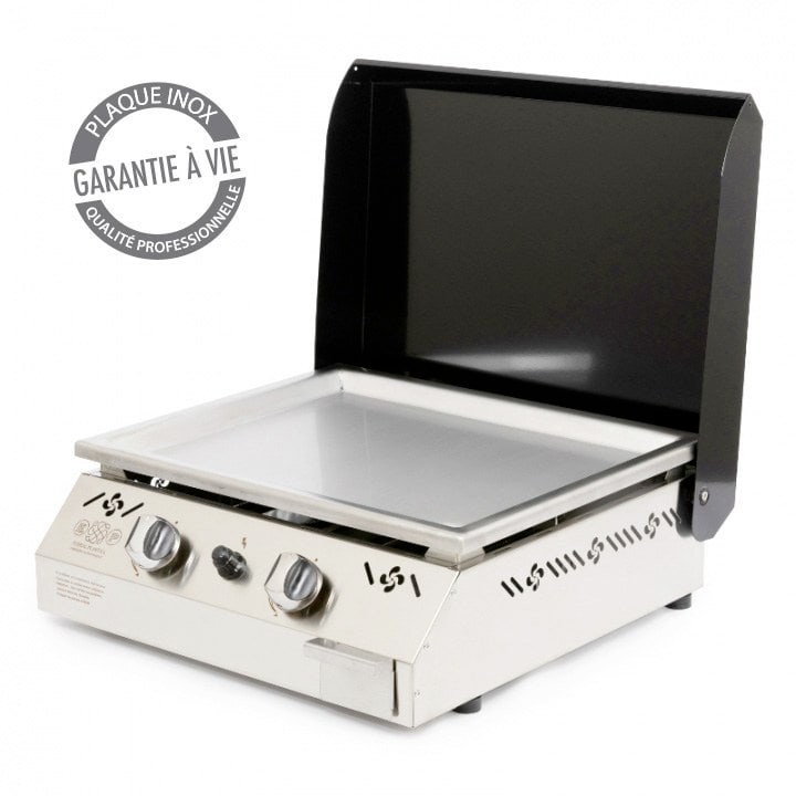 PLANCHA URSUIA INOX 2 FEUX GAZ-COUVERCLE GRIS