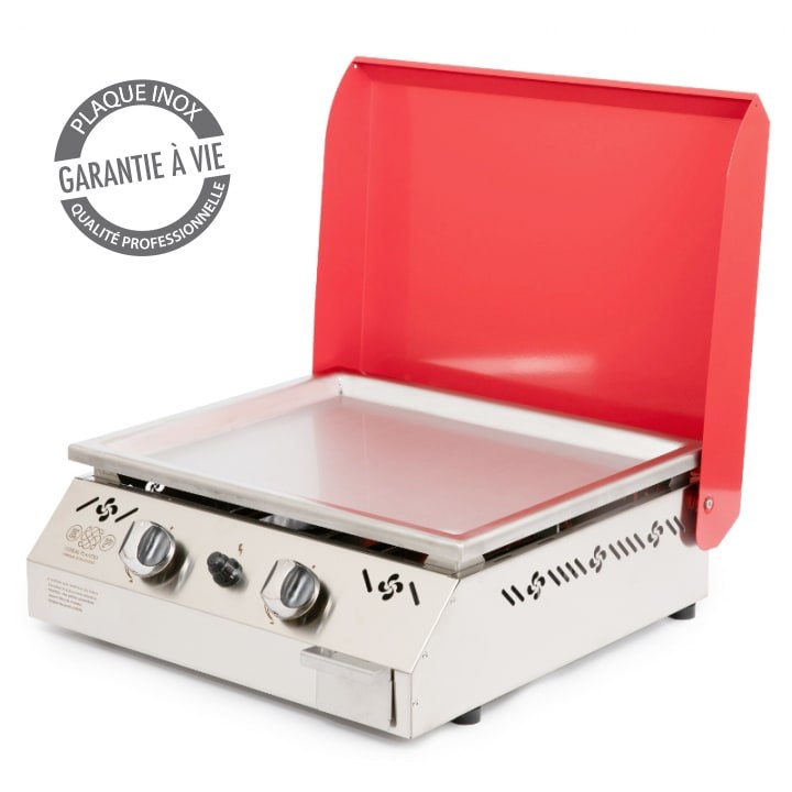 PLANCHA URSUIA INOX 2 FEUX GAZ-COUVERCLE ROUGE