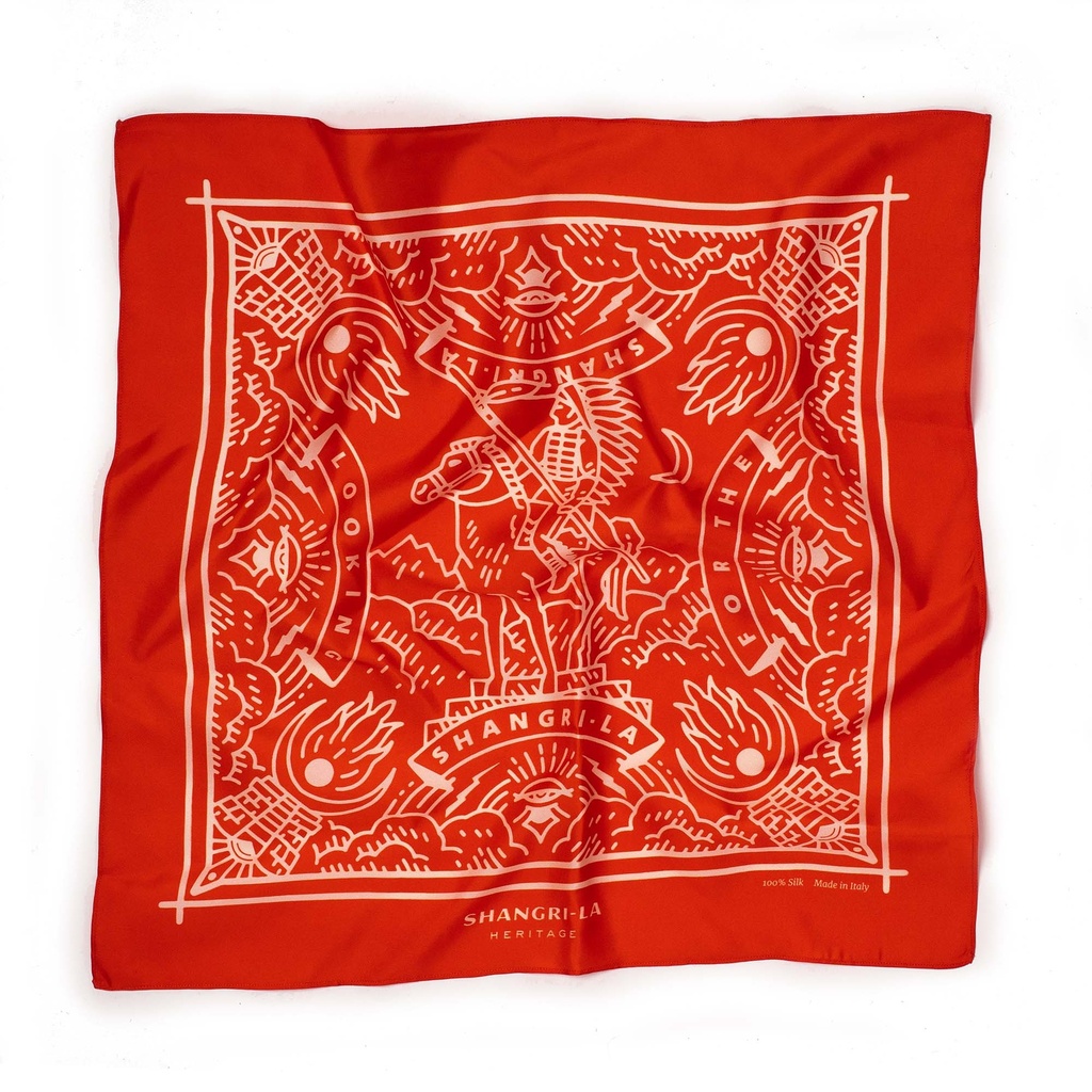 Foulard en soie &quot;Looking For the Shangri-La&quot; Rouge Carmin