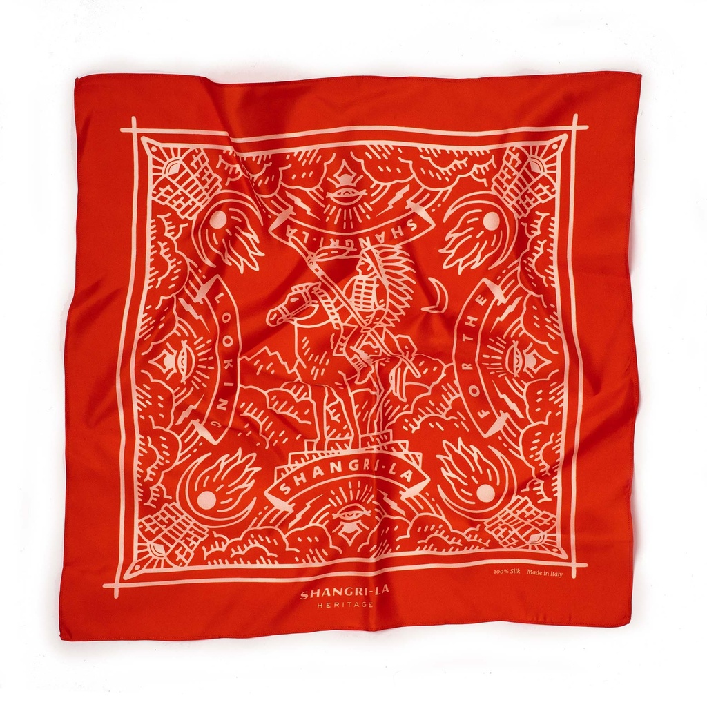 Foulard en soie &quot;Looking For the Shangri-La&quot; Rouge Carminio