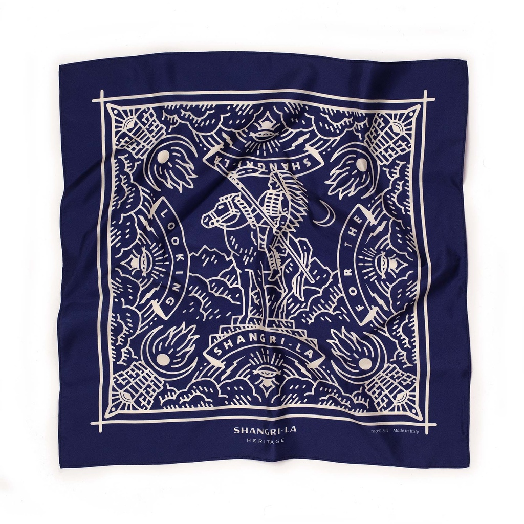 Foulard en soie &quot;Looking For the Shangri-La&quot; Bleu