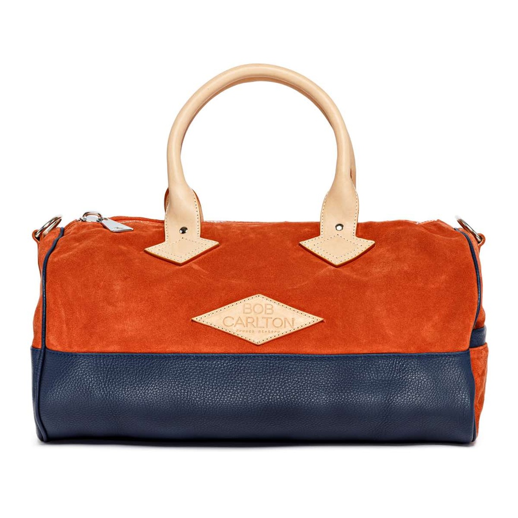 Sac De Voyage 48h Velours Orange Et Cuir Grainé bleu