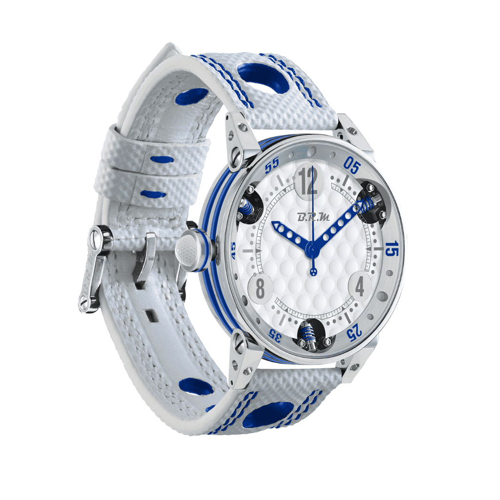 Montre Golf automatique B.R.M blanche et bleue