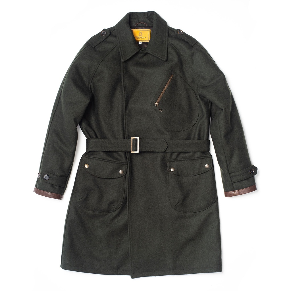 “Stelvio” Forest Green Melton Wool Dispatch Rider Coat