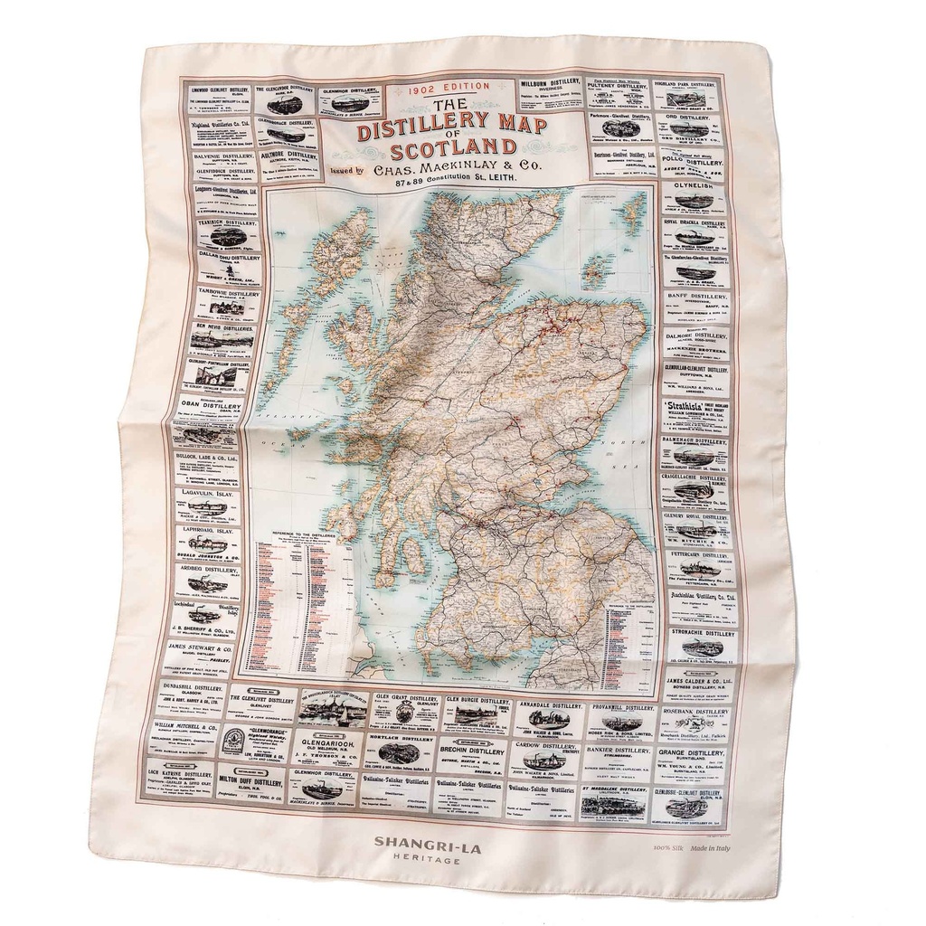 Foulard en soie &quot;Distillery Map of Scotland&quot;