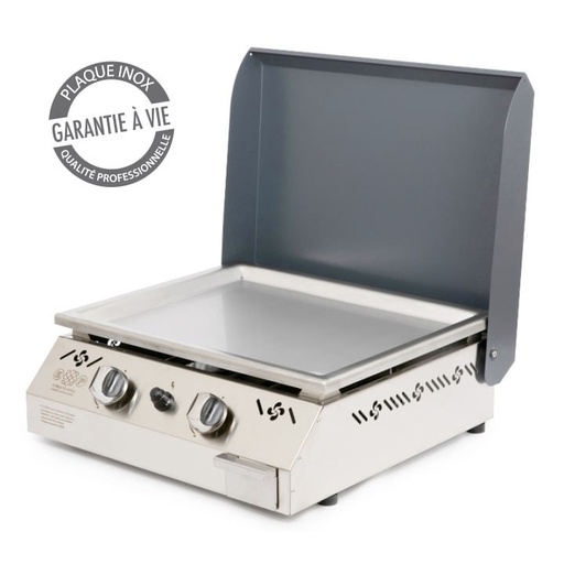 [URSUIAPICG] PLANCHA URSUIA INOX 2 FEUX GAZ-COUVERCLE NOIR