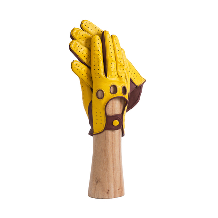 Gants de conduite jaune et cognac