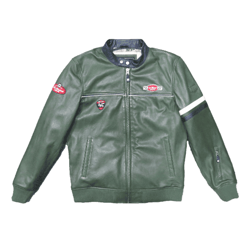 Blouson cuir Miles Green Green/Navy