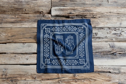 [154-SH1003] Foulard en Coton&quot; Hand of perception&quot; Bleu