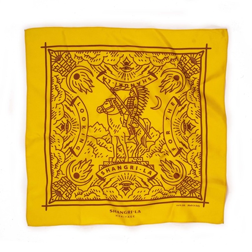 [154-SH1009] Foulard en soie &quot;Looking For the Shangri-La&quot; Moutarde