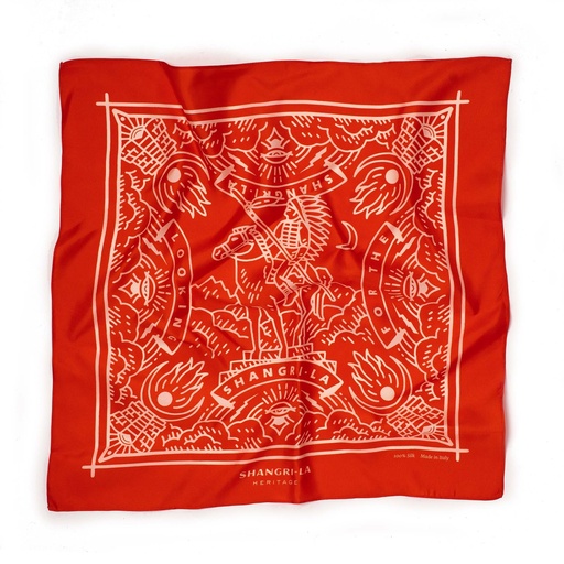[154-SH1010] Foulard en soie &quot;Looking For the Shangri-La&quot; Rouge Carmin