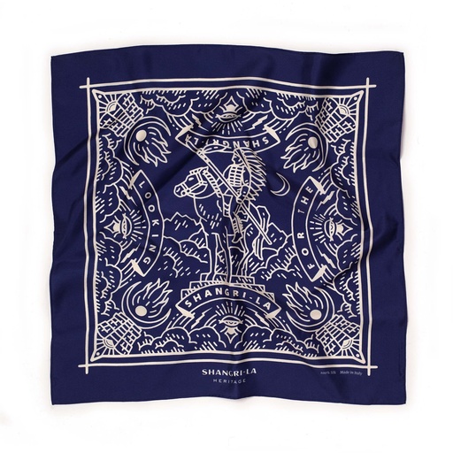 [154-SH1008] Foulard en soie &quot;Looking For the Shangri-La&quot; Bleu