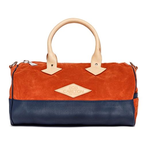 [4-BO1005] Sac De Voyage 48h Velours Orange Et Cuir Grainé bleu