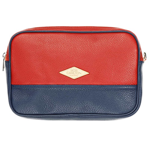 [4-BO1008] Pochette en Cuir grainé rouge et bleu marine