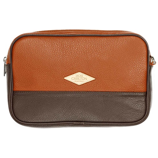 [4-BO1010] Pochette en cuir grainé marron clair et chocolat