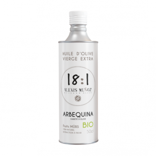 [AM1002] HUILE D'OLIVE ARBEQUINA RÉCOLTE GOURMANDE BIO 18-1 500 ML | ALEXIS MUÑOZ