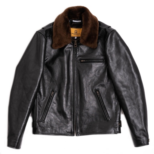 “Varenne” Fur Collar Black Horsehide Leather Jacket