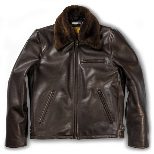 [“Varenne” Fur Collar Brown Leather Jacket] Veste “Varenne” Fur Collar Brown Leather Jacket