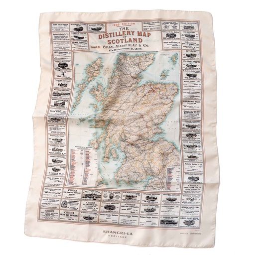 [Distillery Map of Scotland Silk Foulard] Foulard en soie &quot;Distillery Map of Scotland&quot;