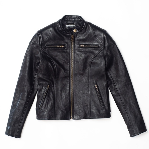 [Café Racer Women’s Black Leather Jacket] Veste “Café Racer” Women’s Black Leather Jacket